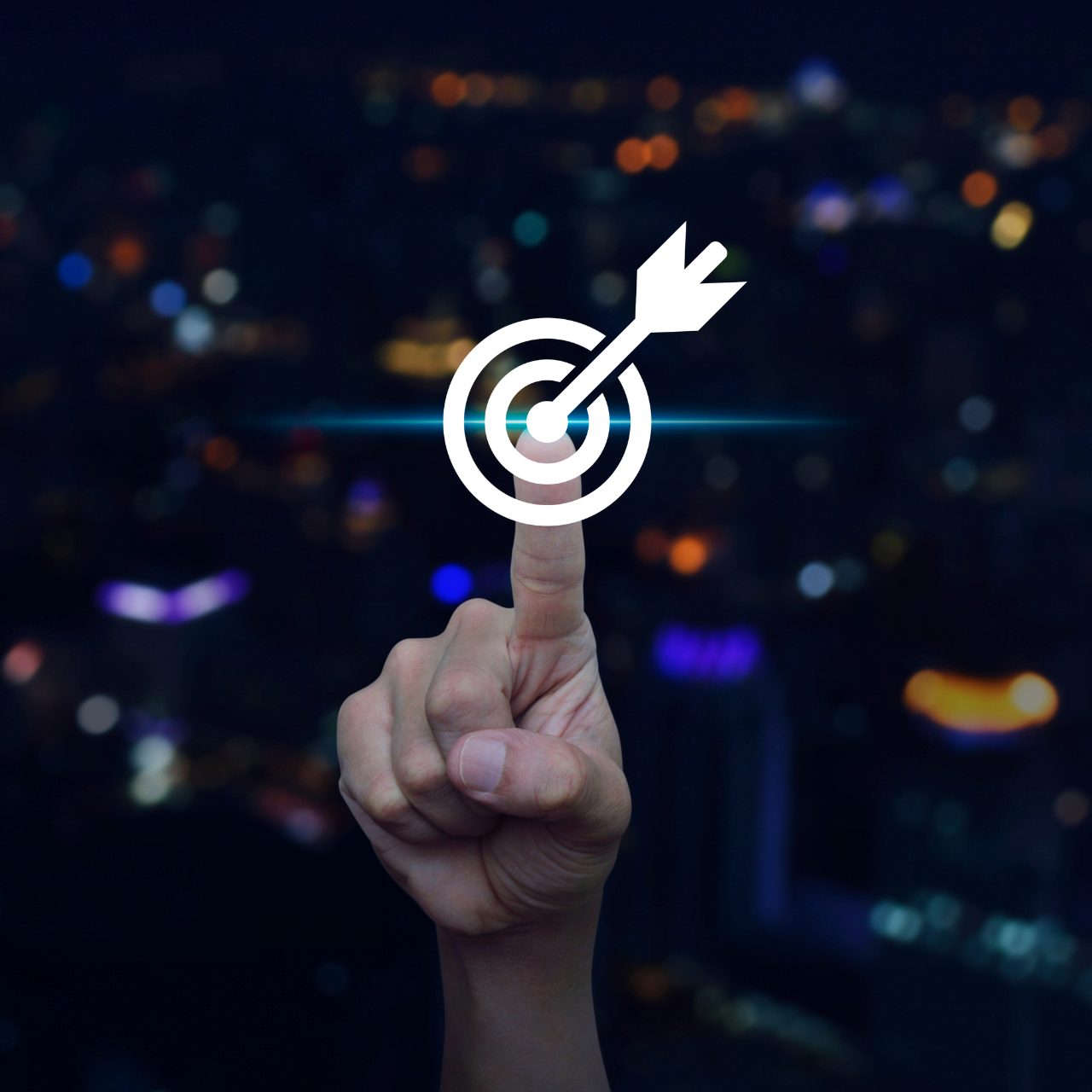 A hand pointing at a digital bullseye icon representing Zintlr’s precise B2B sales intelligence targeting
